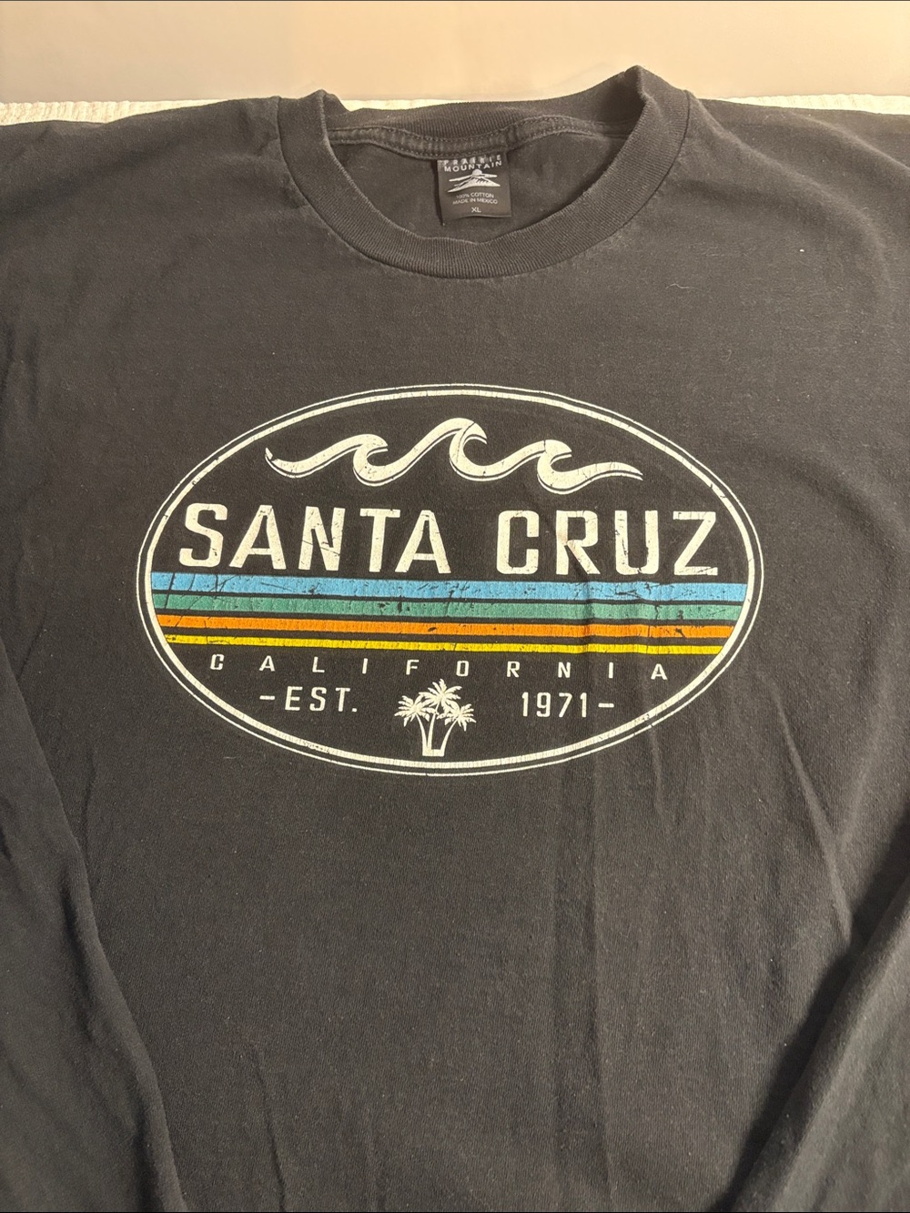Santa Cruz Skateboards Black Tee with Blue and Yellow Stripe Logo